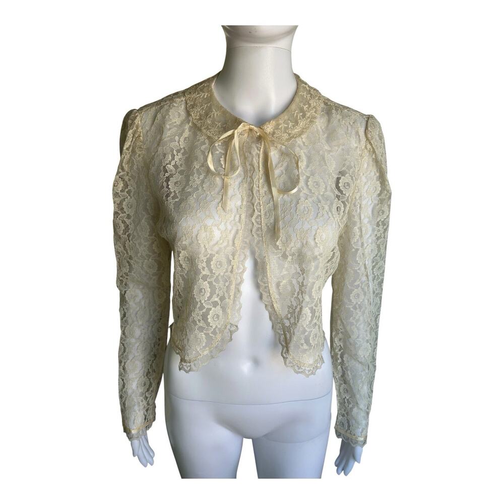 Vintage 70s Candi Jones California Ivory Lace Blouse Jacket Victorian Bridal